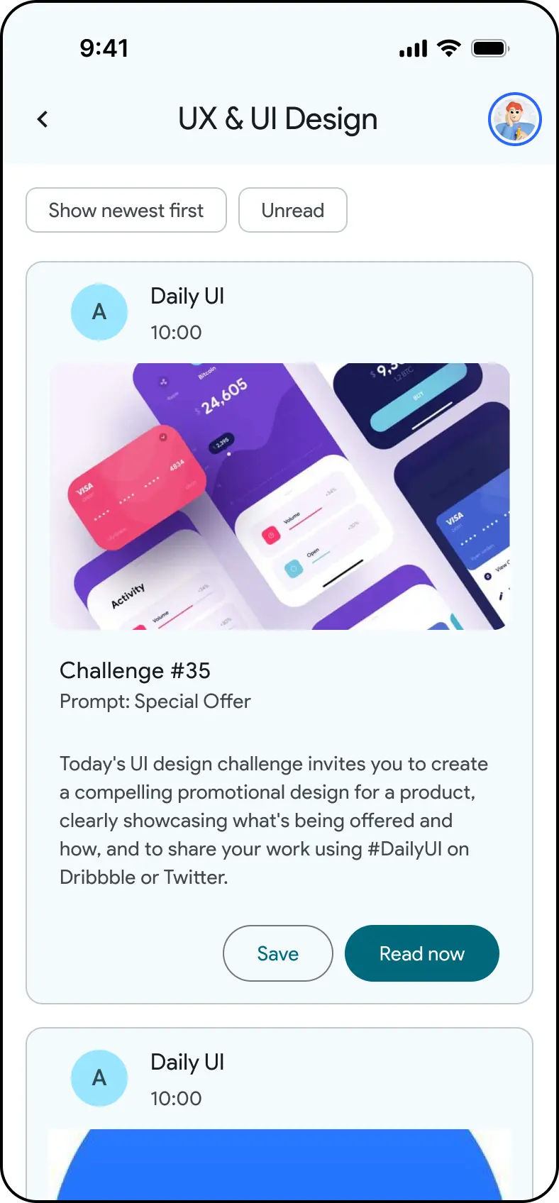 Screen 4. UX & UI Design ‘themed’ newsletter lists
